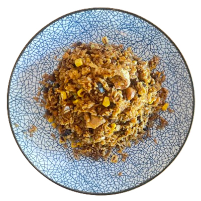 Arroz frito con setas y maíz